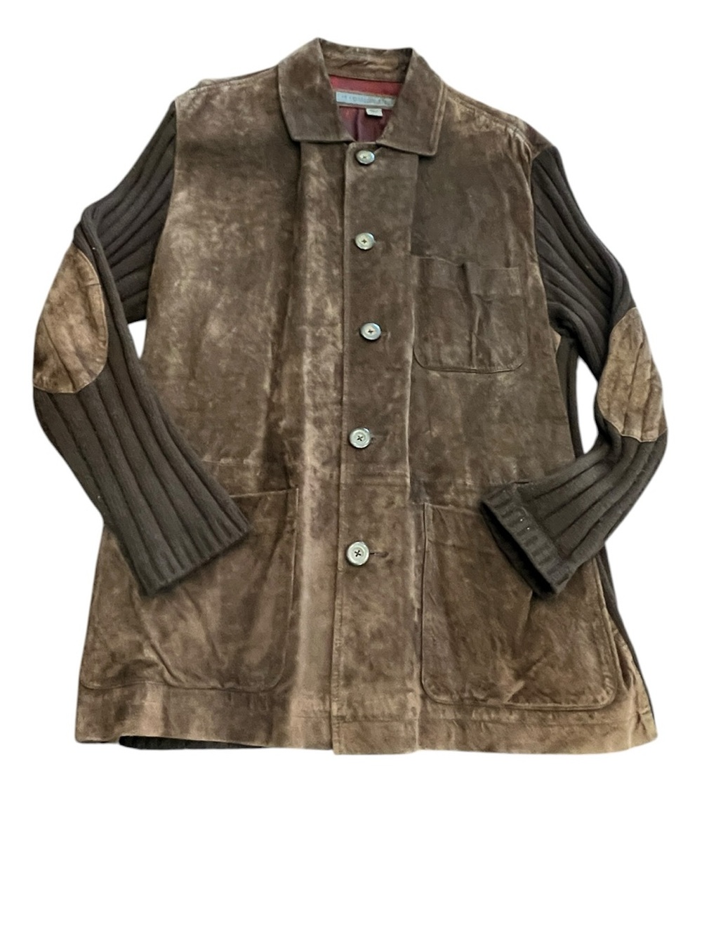 Men’s brown leather coat Le Collezioni Structure size medium wool sleeves